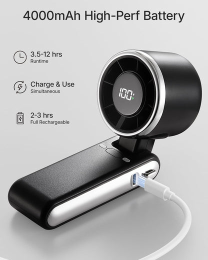 Skiennix Portable Handheld Turbo Fan - 5-Speed Rechargeable Mini Personal Fan | 4000mAh Battery, Ideal for Travel & Beach Use (Black)