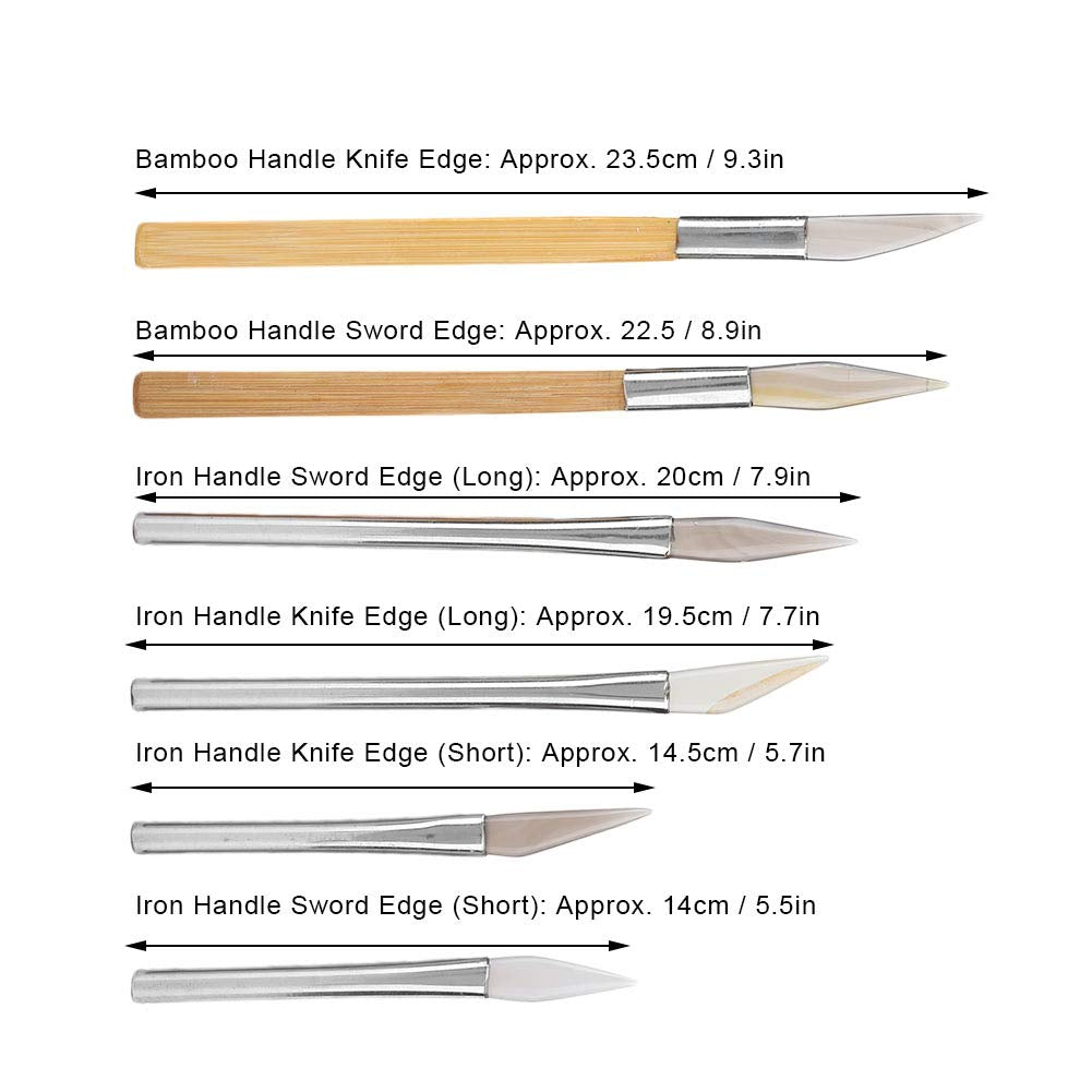 6pcs Agate Burnisher Knife Edged Agate Burnishing Tool Set Craft Polishing Tools Carving Precious Metal with Bamboo Iron Handle for Gold Platinum Jewelry Sterling Silver