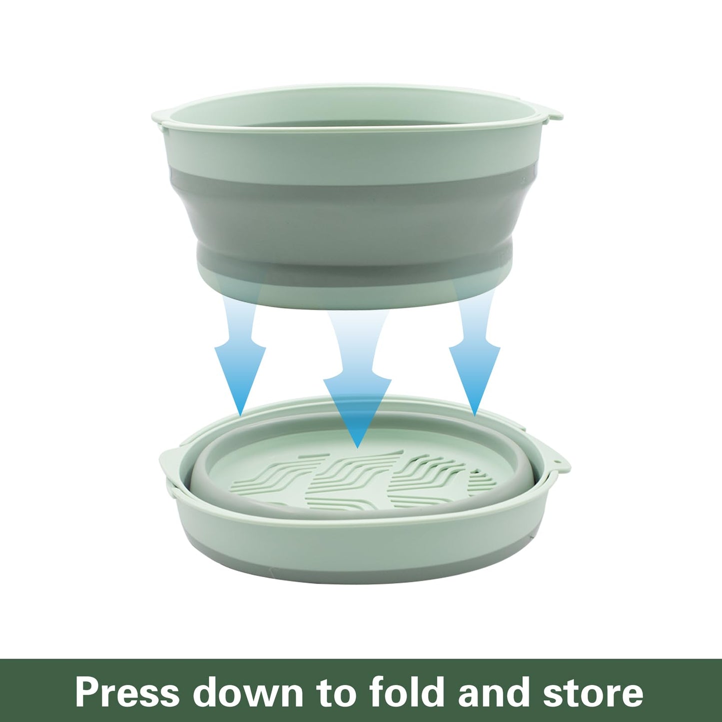 2 Sets 2 in 1 Collapsible Colander Set Including Sink Basin & Strainer Bowl, Foldable Silicone Fruit Washing Basket, Portable Vegetable Washing Tub for Kitchen, RV, Camping (Grey & Green)