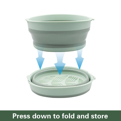 2 Sets 2 in 1 Collapsible Colander Set Including Sink Basin & Strainer Bowl, Foldable Silicone Fruit Washing Basket, Portable Vegetable Washing Tub for Kitchen, RV, Camping (Grey & Green)