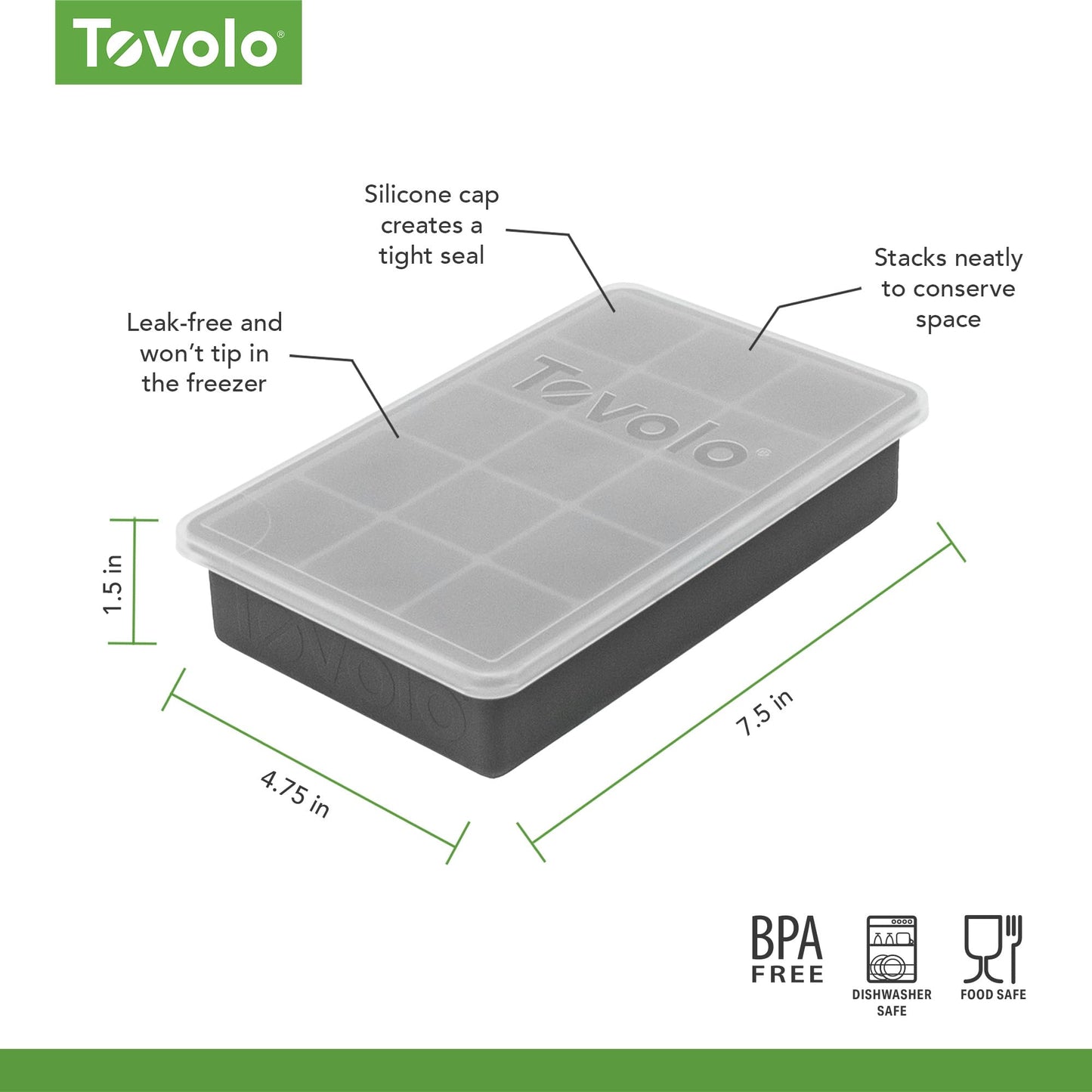 Tovolo Silicone Ice Cube Tray with Lid for Freezer Charcoal Gray, Dishwasher Safe BPA Free Silicone Ice Cube Mold Tray with Cover, Easy Release 1 Inch Ice Cube for Coffee Cocktails Bourbon Whiskey