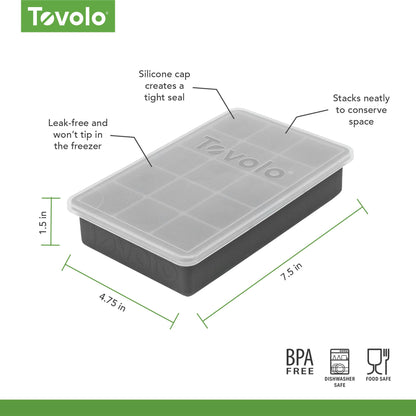 Tovolo Silicone Ice Cube Tray with Lid for Freezer Charcoal Gray, Dishwasher Safe BPA Free Silicone Ice Cube Mold Tray with Cover, Easy Release 1 Inch Ice Cube for Coffee Cocktails Bourbon Whiskey