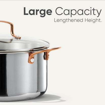 CAROTE 8 Qt Tri-Ply Stainless Steel Stockpot, Non-Toxic Stock Pot with Lid, Soup Pot for Pasta, Even Heating, Oven Safe, Induction, Ceramic and Gas Cooktops Compatible, Sliver