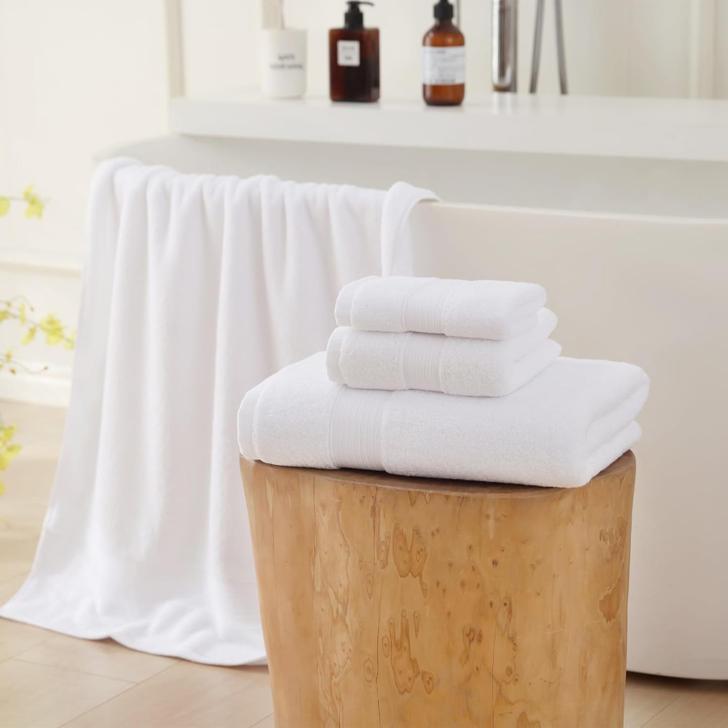 27x55 Set 100 650GSM (White,Pack 6) Bath Towels Percent Cotton Luxury Super Soft Absorbent Bathroom Towels