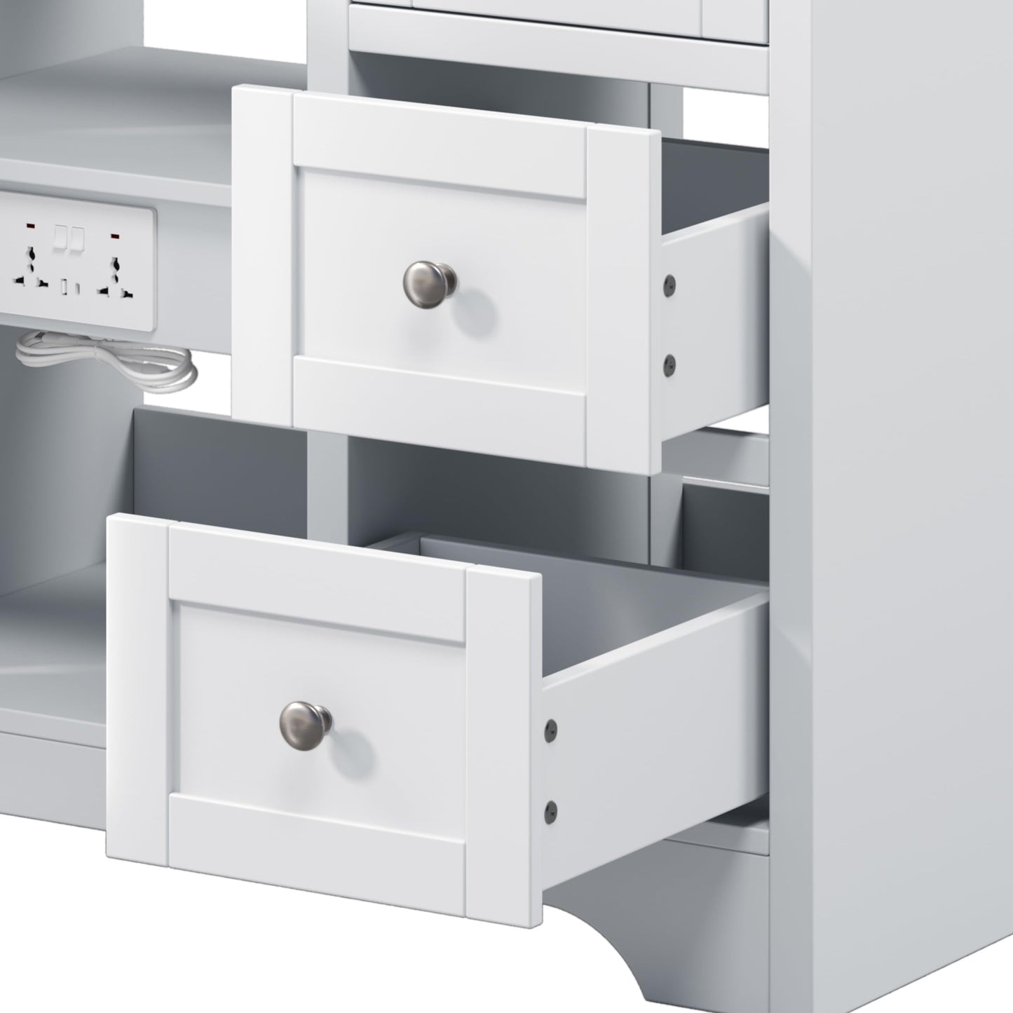 Merax 84" Double Sink Bathroom Vanity with Engineered Stone Countertop & 2 Ceramic Sinks,Large Storage Vanity with 6 Soft Close Drawers,Silver Metal Knobs for Master Bathroom,Family Bath,White