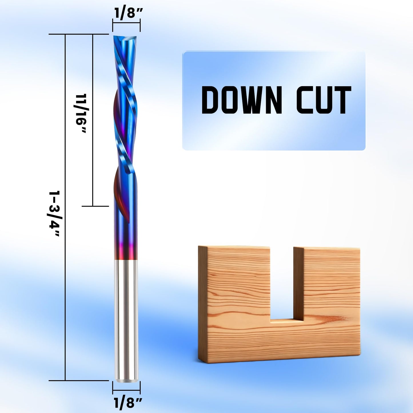 HQMaster Downcut Bit 1/8" Shank Down Cut Spiral CNC Router Bits End Mill Tungsten Carbide Milling Cutter Set 5 Pack (1/8" Cutting Diameter)
