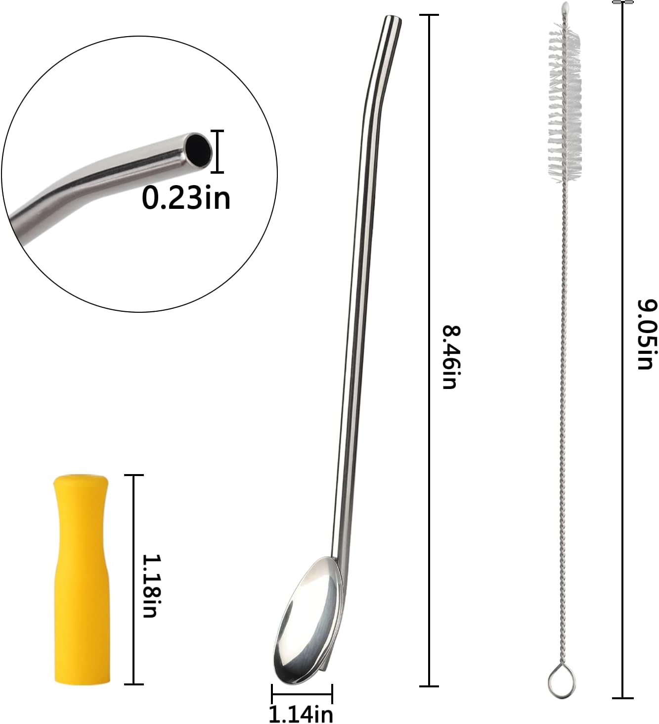Long Stainless Steel Ice Tea Spoons, Bar Spoons with Straw for Mixing, Stirring, and Drinking