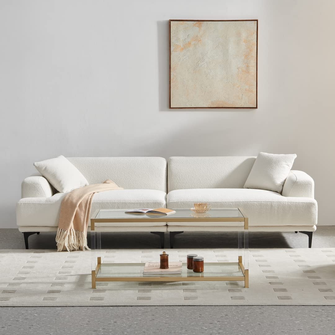 AGV LIGHTING 202205 BLEVIO Coffee Table, Modern Design Dual-Layer Coffee Table, Perfect for Living Space, Ultra-Clear Glass Top, Transparent Acrylic Leg & Gold Finish Metal Frame