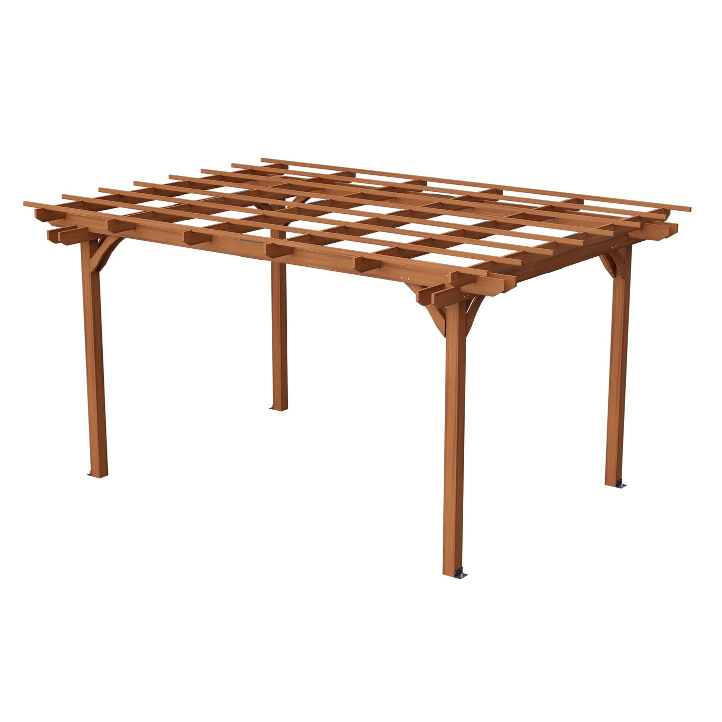 12 x 10 FT Outdoor Wood Pergola, Fir Wood Patio Pergola with Slatted Roof, Waterproof Garden Structure for Backyard, Deck, Patio and Lawn, Brown