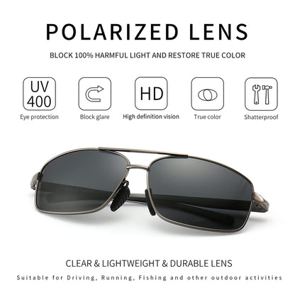 SUNGAIT Ultra Lightweight Rectangular Polarized Sunglasses Men UV400 Protection (Gunmetal Frame Gray Lens, 62) Metal Frame SGT458 QKH-CA
