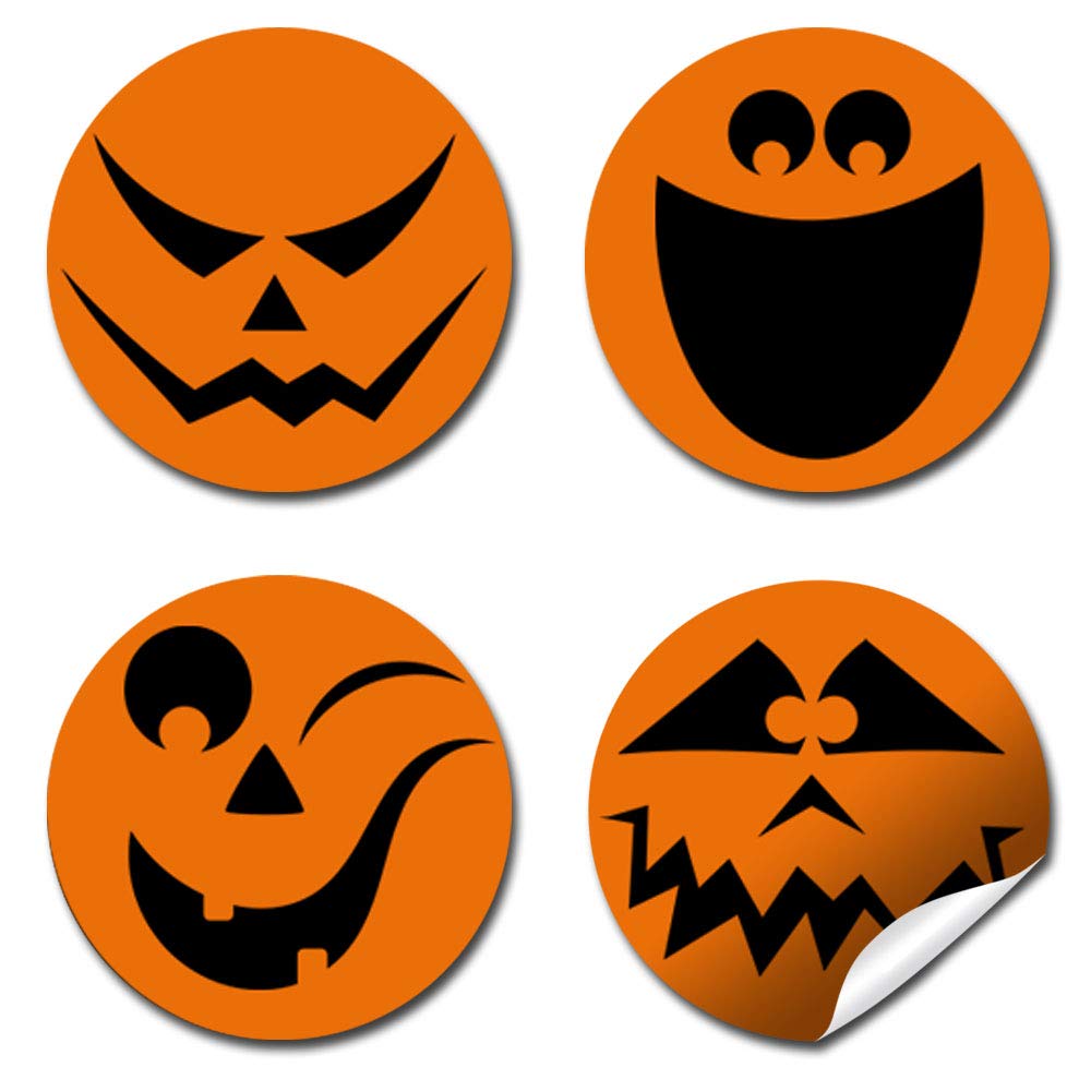 Halloween Jack-O-Lantern Pumpkin Faces Party Kiss Sticker Labels, 300 Party Circle Sticker sized 0.75” for Chocolate Drop Kisses by AmandaCreation, Great for Party Favors, Envelope Seals & Goodie Bags