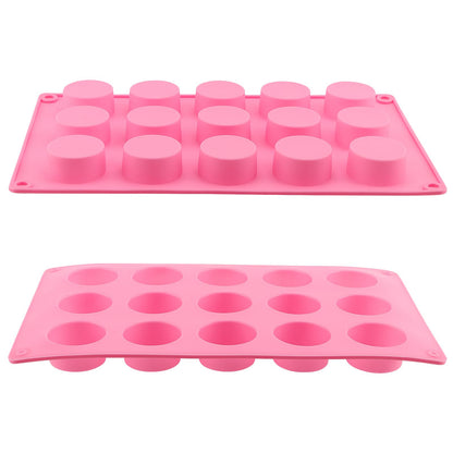 ZOENHOU 5 Pack 15 Cavity Round Silicone Soap Molds, Pink Cylinder Silicone Soap Mold for Soap Making Loaf DIY Handmade Craft, Bath Bombs, Chocolate