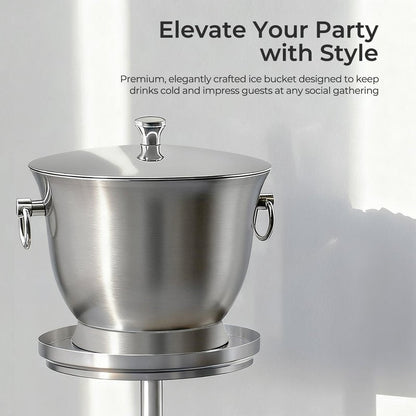 Fortune Candy Insulated Ice Bucket, 3.3 L, Double Walled 18/8 Stainless Steel Ice Bucket with Ice Tongs and Lid