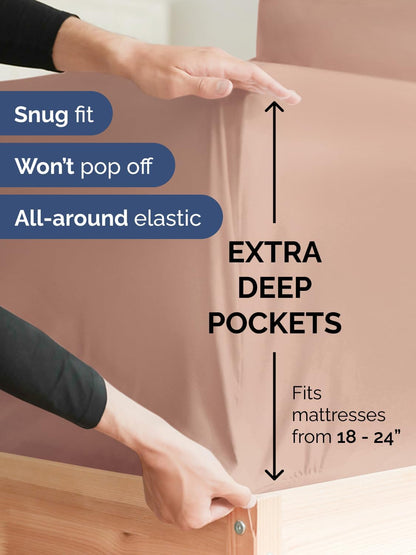 Skiennix Extra Deep Cal King Sheet Set - 6 Piece Breathable Cooling Bedding - Soft Wrinkle-Free Mauve