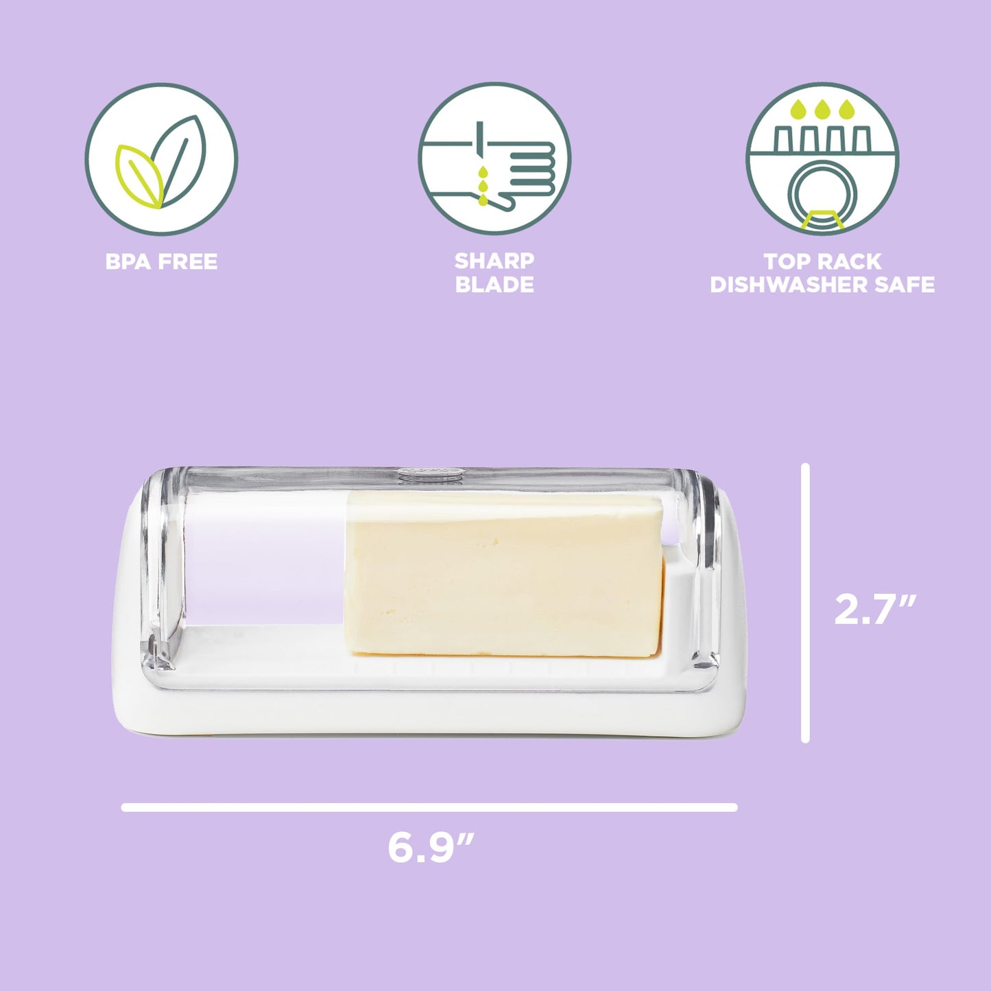 Chef’n Slice'n Store Butter Dish with Built-In Slicer Lid – Fits Long & Short Sticks, Measurement Marks Included – Keeps Butter Fresh & Ready to Slice