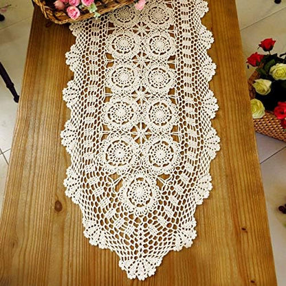 14x36 inch KEPSWET Cotton Handmade Crochet Lace Oval Table Runner Dresser Console Coffee Table TV Stand Decor Blue
