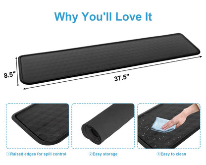 GMATCHUP Refrigerator Mat, Washing Machine Spill Liner, Drip Tray and Leak Catcher Mat, Fridge Mat Prevent Water Leakage and Floor Damage from Elecrical Equipment Heavy Duty 37.5'' x 8.5'' Black