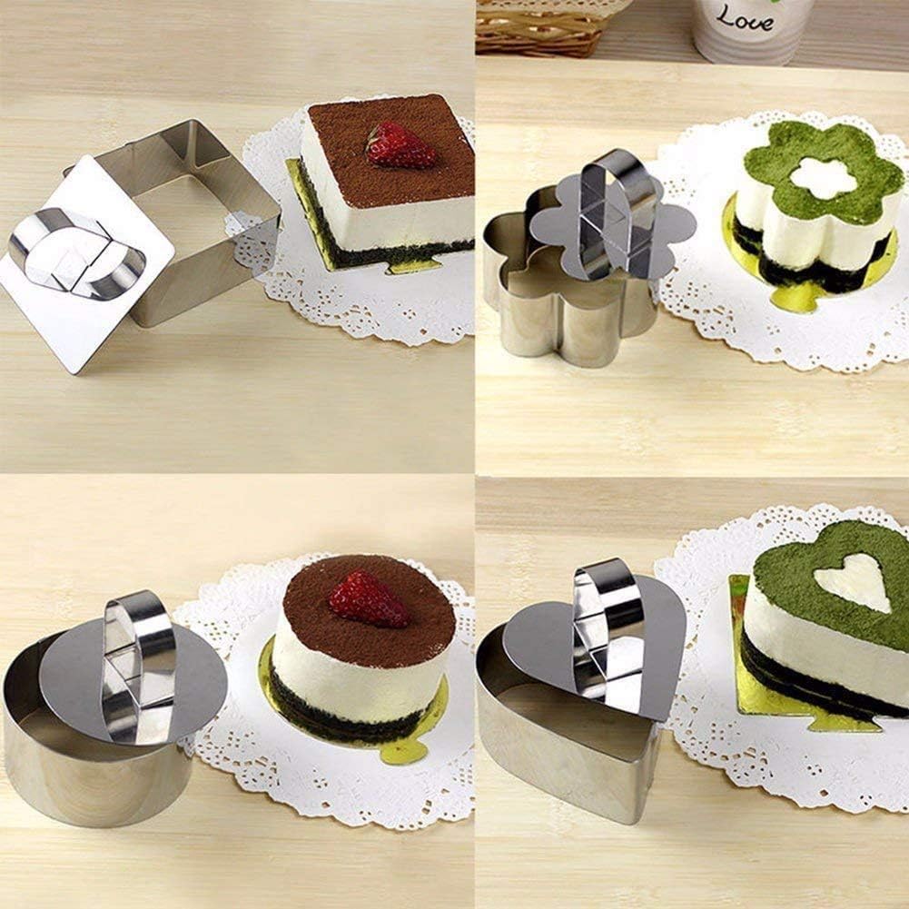 Stainless Steel 3D Cake Molds with Pusher Lifter, Set of 4 Baking Dish Tools for Cupcake, Mousse, Salad