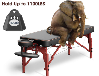 CLORIS 84" Professional Massage Table Portable Reinforced Wooden Leg Hold Up to 1100LBS 2 Folding Lightweight Spa Salon Tattoo Massage Bed Height Adjustable with Carrying Bag - Black