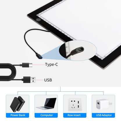 A4 Light Board for Diamond Painting - Tracing Light Box with Stand, Stepless Dimmable 3 Levels Brightness Light Pad, Ultra-Thin LED Light Pad for Weeding Vinyl, Drawing, Diamond Painting