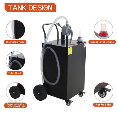 45 Gallon Fuel Caddy with Manual Pump Heavy Duty Portable Gas & Diesel Transfer Tank All Terrain 4 Wheel Cart with Brakes Gasoline Diesel Fuel Container for Tractor Truck & Farm Use
