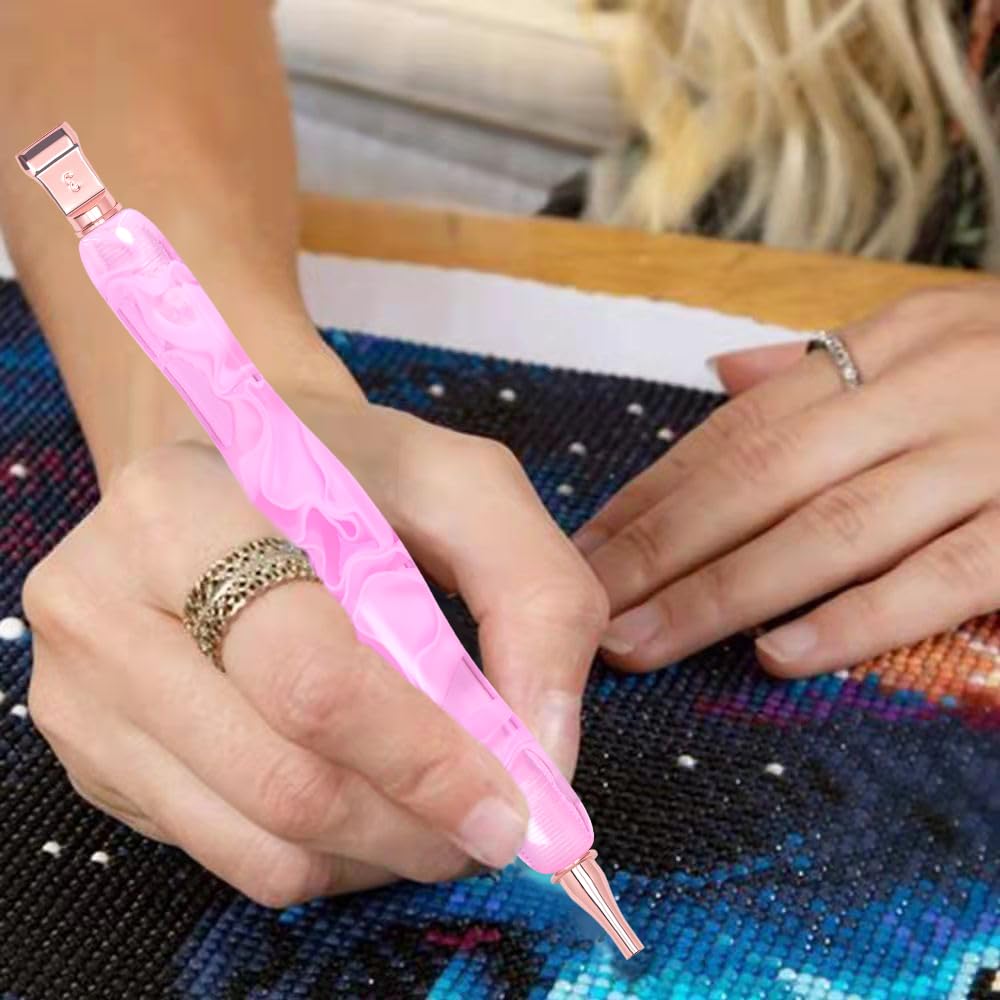 Praise V Do Ergonomic Diamond Painting Art Drill Bead Dot Pen Kit with Screw Steel Silver Metal Tip Nibs Placers Roller Tool Accessories for 5D Diamond Paint Pink