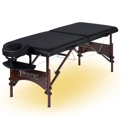 Master Massage Argo 28" Portable Massage Table with Walnut Legs – Spa Bed, Lash Table, Tattoo Bed, Beauty Bed – Black (Ambient Lighting System)