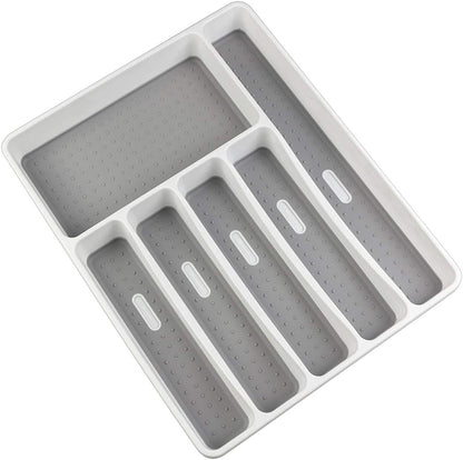 LeMuna 6 Compartment Silverware Organizer Tray for Drawer, Kitchen Drawer Organizer with Soft Grip Lining and Non-Slip