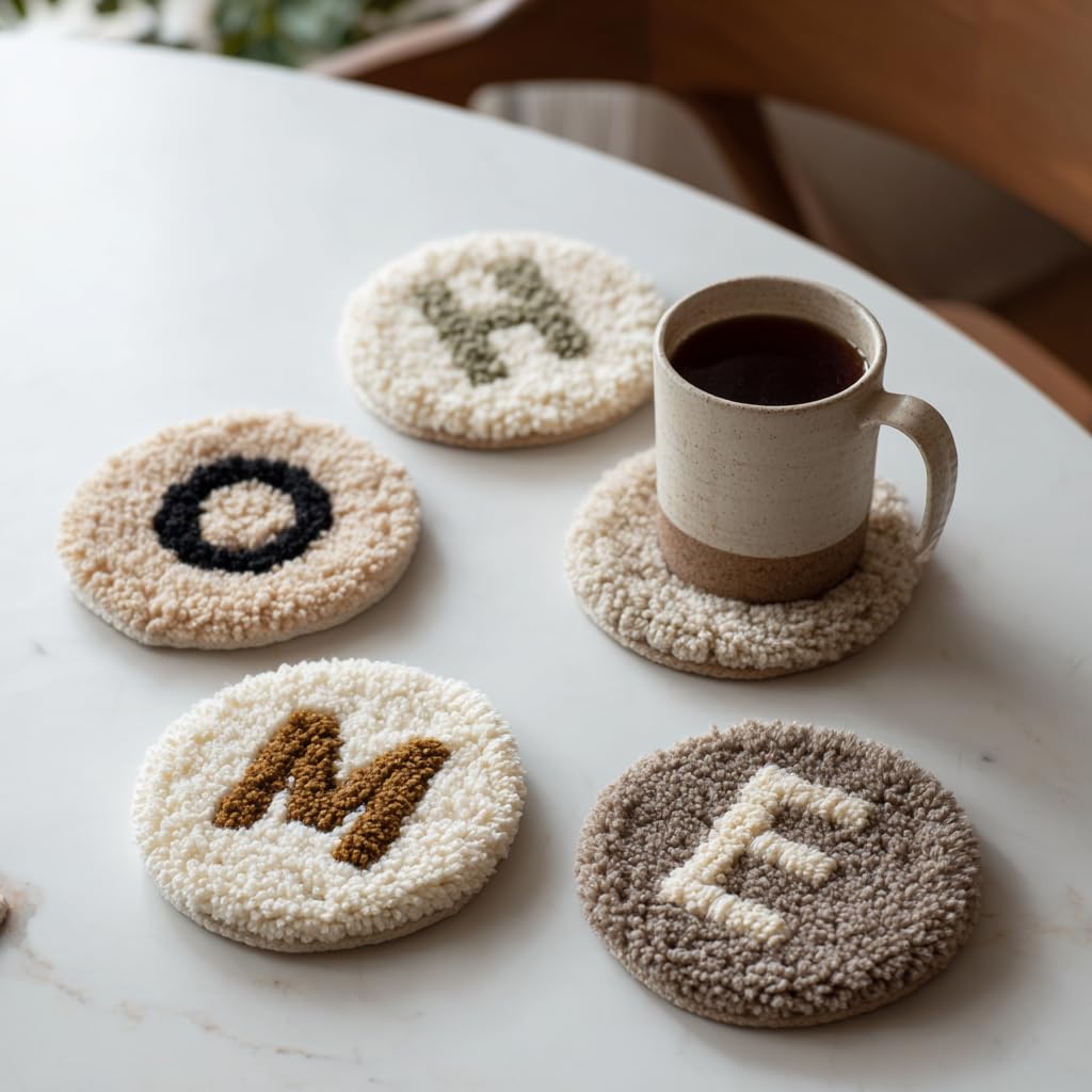 6PCS Punch Needle Coaster Kit Merry Christmas Theme Easy for Beginners Stress Relief Craft Set with Hoop Yarn & Patterns DIY Embroidery Mug Rug Kit for Adults Kids Home Decor-2