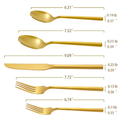 DEACORY Silverware Set Flatware Set Matte Gold Cutlery Set Heavy Hexagon Handle Stainless Steel 60 Pieces Dishwasher Safe Service for 12
