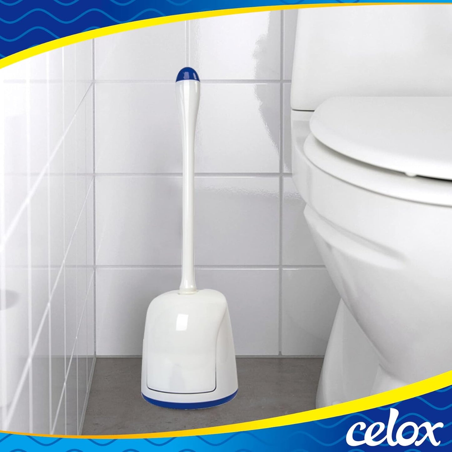 CELOX Toilet Bowl Brush and Holder, Compact Bathroom Cleaning Kit, White, 2 Set
