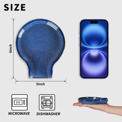 Spoon Rest - HAPPY KIT Blue Spoon Rest for Stove Top for Cooking Spoons Spatula Kitchen Decor Ceramic Spoon Holder for Kitchen Counter with Gift Box Ready
