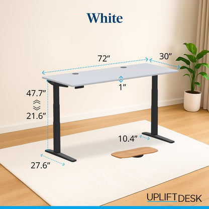 UPLIFTDESK V3 2-Leg White Laminate Wood Standing Desk – Adjustable Height, Advanced 1-Touch Memory Keypad, Under Desk Cable Management, Wire Grommets & Rocker Board (Black C-Frame, 72 x 30 inch)