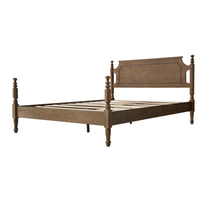 Solid Wood Queen Size Bed Frame with Headboard & Footboard, 12 Strong Slats, Center Metal Legs, Anti-Slip & Noise-Free Design, No Box Spring Needed, Quick Assemble, Barnwood Finish, ROQ-30