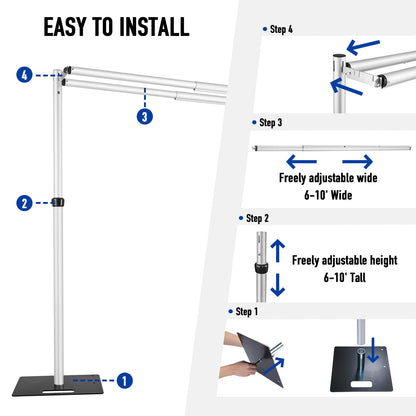 Hecis Heavy Duty Backdrop Stand, 10x20Ft Double Crossbar Pipe and Drape Stand Kit, Adjustable Banner Stand, Back Drop Stand for Party Event, Trade Shows & Wedding Decor