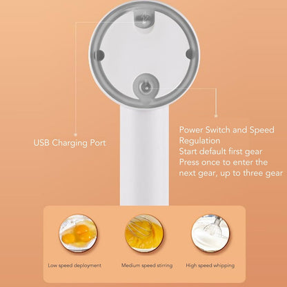 3 Speed Electric Hand Mixer, Portable Whisk Milk Foam Maker, Handheld Electric Mixer with Chopper for Home