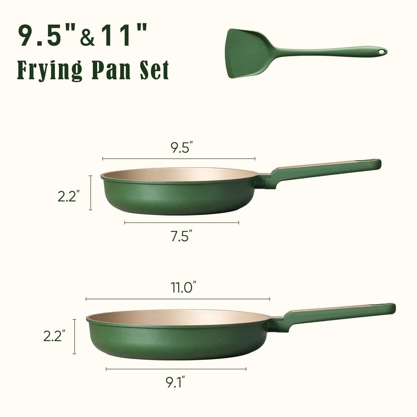 CAROTE 9.5'' and 11'' Nonstick Frying Pans Skillet, NonStick Fry Pan Egg Pan Omelet Pans,Healthy & PFOA Free, Induction-Compatible, Dishwasher Safe & Includes Silicone Spatula，Green
