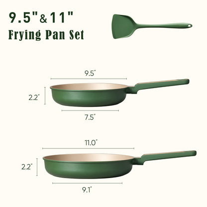 CAROTE 9.5'' and 11'' Nonstick Frying Pans Skillet, NonStick Fry Pan Egg Pan Omelet Pans,Healthy & PFOA Free, Induction-Compatible, Dishwasher Safe & Includes Silicone Spatula，Green