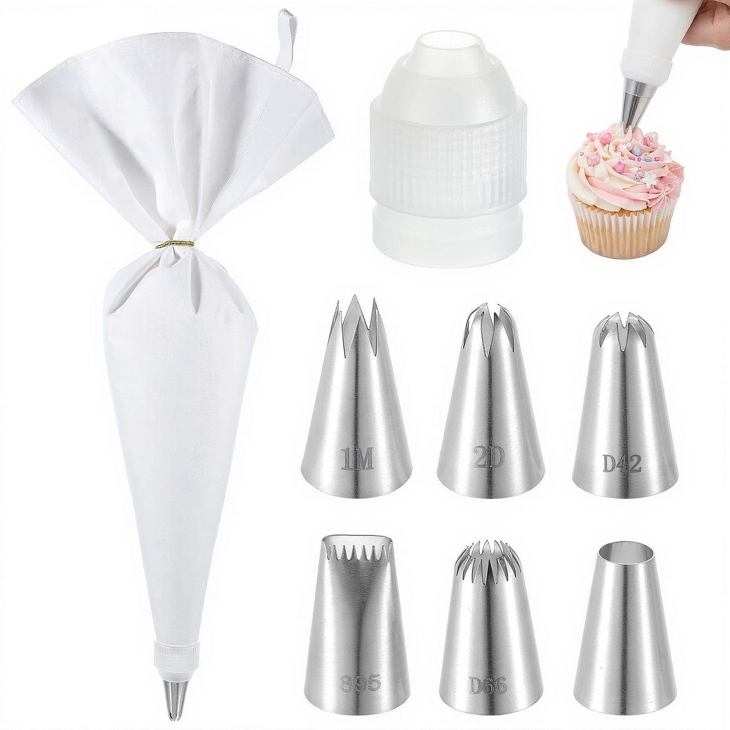 4 Pcs 24 inch Reusable Piping Bags and Tips Set 11Pcs Cotton Pastry Bags Kit Frosting Piping Kit, Durable Cotton Exterior for Cake Decorating, Cupcakes, Cookies, Home Bakers, Chefs