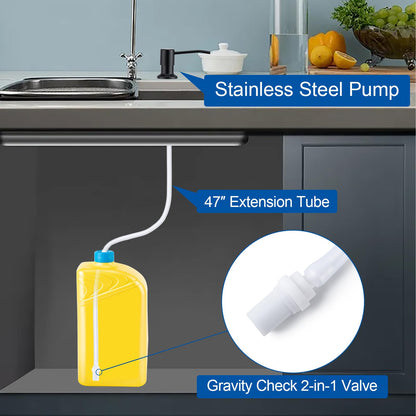 Husfunov Soap Dispenser for Kitchen Sink, Built in Sink Soap Dispenser (Matte Black), Countertop Dish Soap Dispenser Stainless Steel Pump with 47" Extension Tube kit, No Need to Frequent Refills