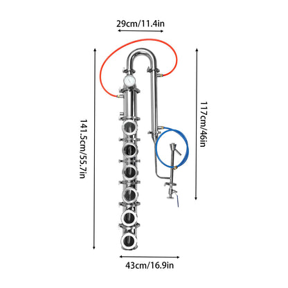 Alcohol Distillation Flute, Tubular Distillation Tower 304 Stainless Steel Alcohol Distiller Silver Flute Reflux Column Still for DIY Whisky Wine Brandy Gin 4" (6Layer55.7”H)