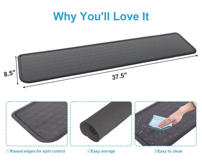 GMATCHUP Refrigerator Mat, Washing Machine Spill Liner, Drip Tray and Leak Catcher Mat, Fridge Mat Prevent Water Leakage and Floor Damage from Elecrical Equipment Heavy Duty 37.5'' x 8.5'' Grey
