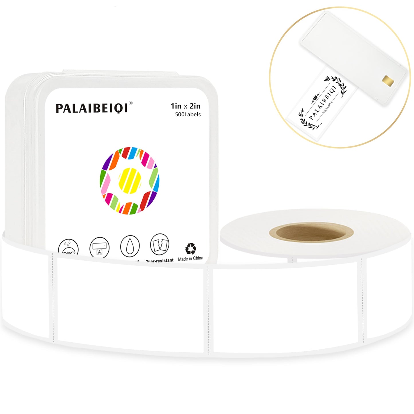 PALAIBEIQI 1x2 Inch Thermal Labels,500PCS Rectangle Stickers,Waterproof Removable Blank Stickers for Address,Jars,Freezer Containers & Pantry Organization,White