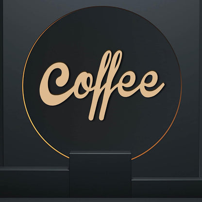 CREATCABIN Laser Cut Wood Sign Wall Art, Coffee Letter Decorative Wall Sculpture Hanging Decor for Housewarming, 25 x