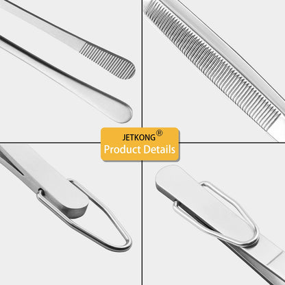 JETKONG 3 Pcs Extra Long Kitchen Tweezers Heavy Duty Stainless Steel Cooking Tweezers (9 12 14 Inch, Silver)