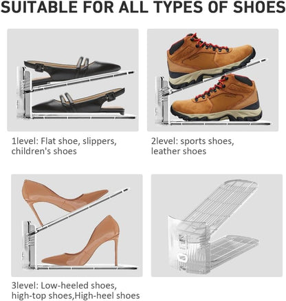 12 Pack 3.7''to 7.7'' 50%,Easy Clear Shoe Slots Organizer - Adjustable Height Shoe stackers for a pair of shoes ,Shoe