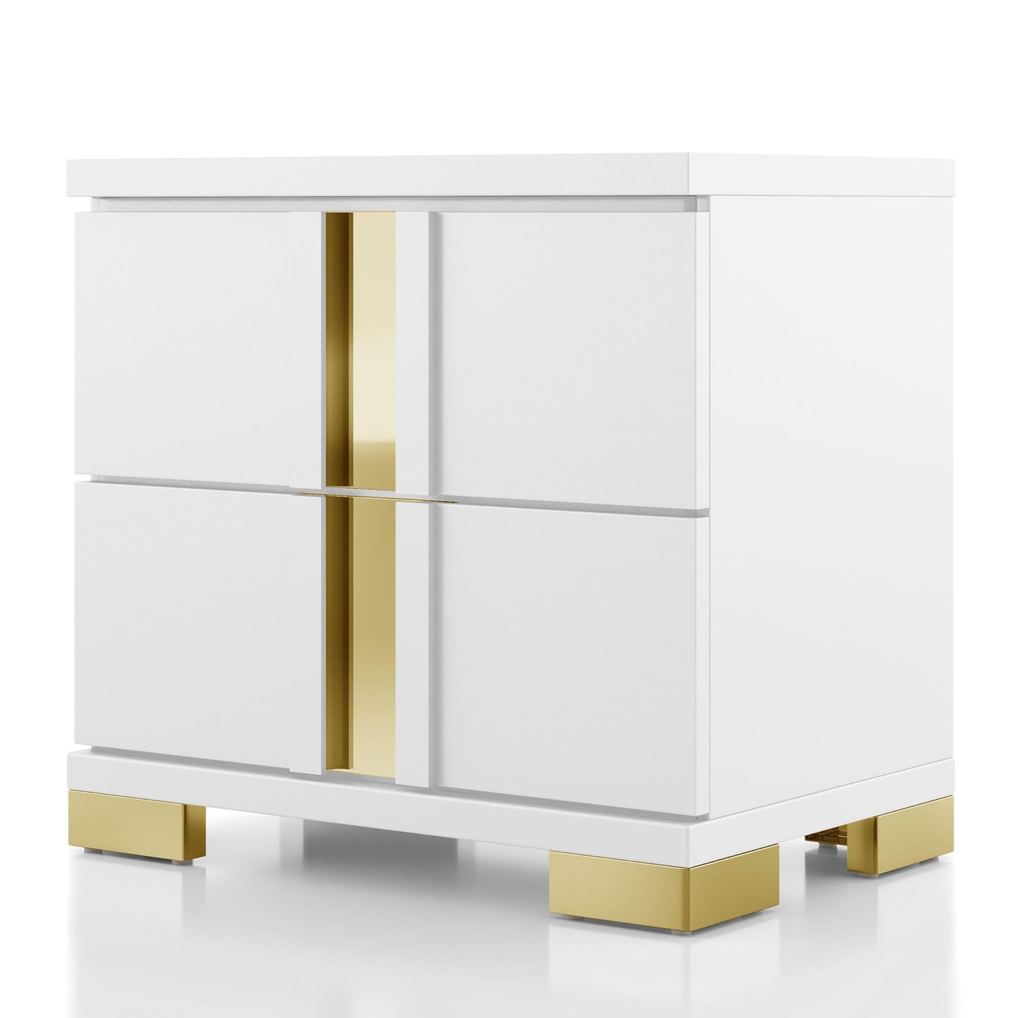 Furniture of America Ansten Modern Contemporary Solid Wood 23-inch 2-Drawer Nightstand with Dust Proof Cases, Acrylic Trim, Easy Assembly for Bedroom, Guest Room, White and Gold
