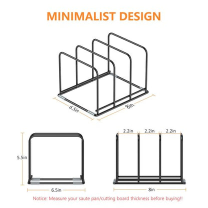 KORRTFID Kitchen Cabinet Organizer, 2PCS Steel Cookware Holder, Divided Holder with 3 Slots for Skillets Baking Tray and Chopping Board Rack - Pan Holder Storage (2.2 Inch Width Slots)
