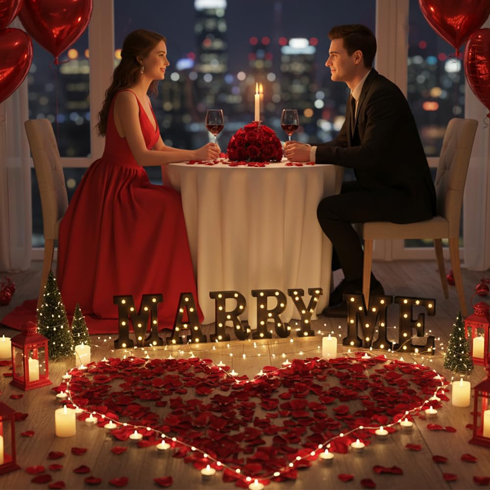 Black Marry Me LED Marquee Sign Light Up Letters, LED Marry Me Sign Marquee Letter Lights, Warm White Letter Light for Wedding Proposal Decoration, Romantic Decorative Letters Signs Battery Operated