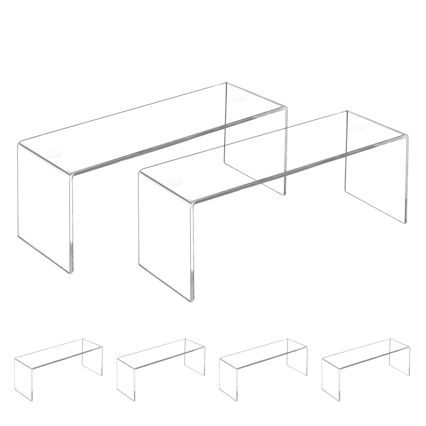 Aminigram 4 Pack Large Acrylic Risers Display Stands, Perfume Organizer Stand, Clear Acrylic Shelf for Show Decor Display, Toys, Cupcake and More(12.4 x 4 x 4.6 inches)
